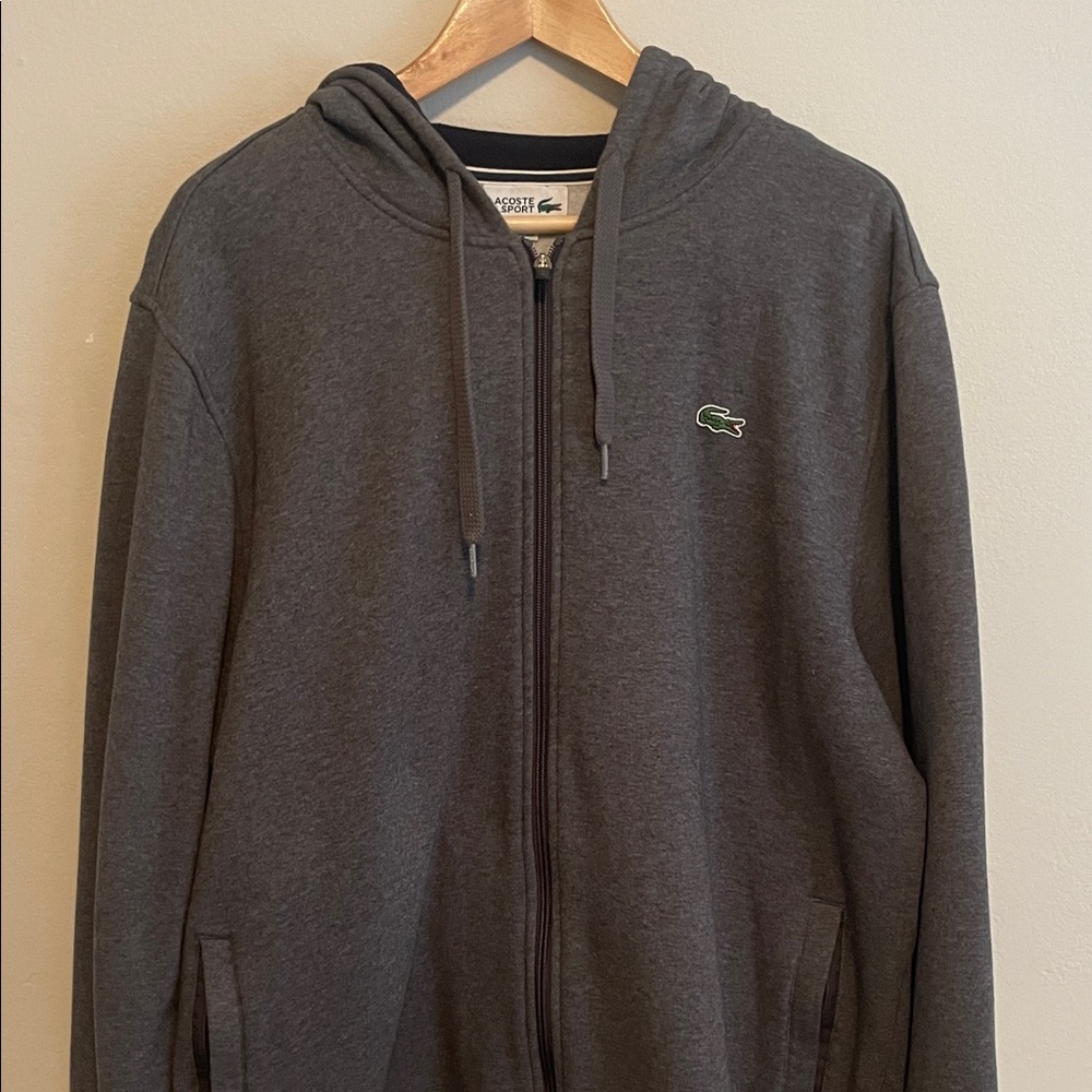 Lacoste Gray Zip Up Hooded Sweater 3XL size 8